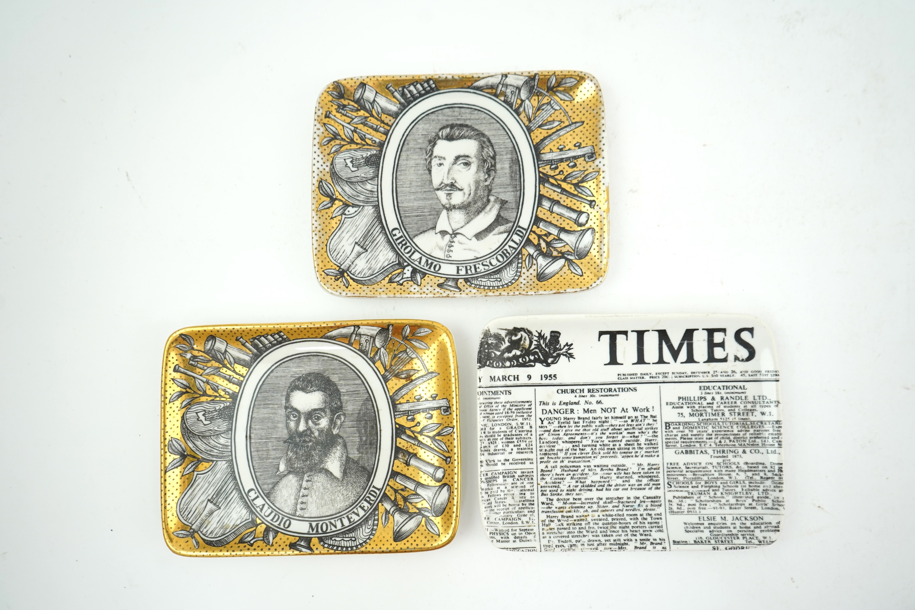 Piero Fornasetti (Italian, 1913-1988): A collection of Fornasetti desk items and dishes